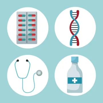 Color background with circular frames of medicaments and health elements Stock Illustration