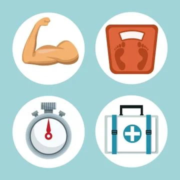 Color background with circular frames of sport healthy elements Stock Illustration