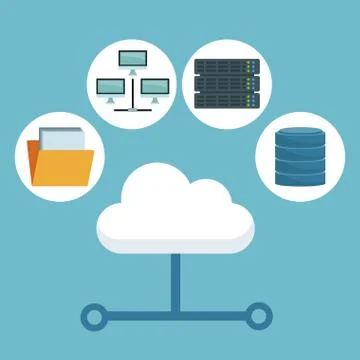 Color background with cloud storage and technology elements in icons Illustrazione stock