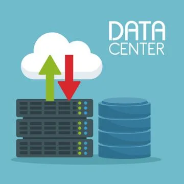 Color background with cloud storage and server with rack drive and text data Illustrazione stock