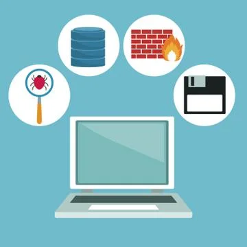 Color background with computer laptop and technology elements in icons Illustrazione stock