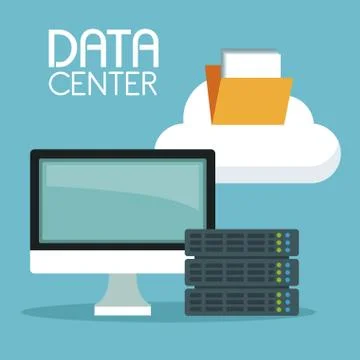 Color background with display computer and rack server cloud folder storage Stock Illustration