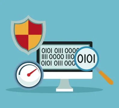 Color background with display computer and binary numbers shield security symbol イラスト素材