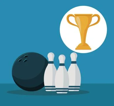 Color background with elements bowling ball and pins with circular frame cup イラスト素材