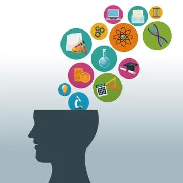 Color background human head with bubbles icons knowledge イラスト素材