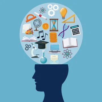 Color background human head circular bubble with icons knowledge Illustrazione stock