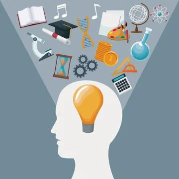 Color background human head with solution idea inside and light halo icons イラスト素材