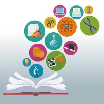 Color background open book with bubbles icons academic knowledge Stock Illustration