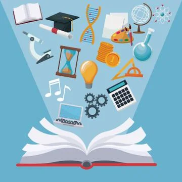 Color background open book with light halo icons academic knowledge 스톡 일러스트