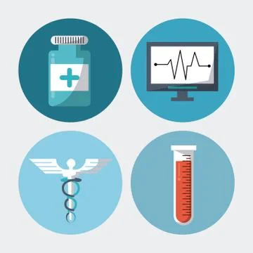 Color background with round frames with medical elements pills test tube 스톡 일러스트