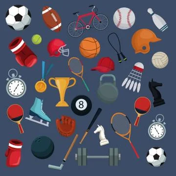 Color background with set collection elements sport Stock Illustration