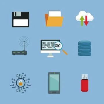 Color background with set elements cloud storage and technology elements Stock Illustration