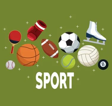 Color background with set elements floating and sport text Stock Illustration