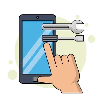 Color background with smartphone and executing application of tools Illustrazione stock
