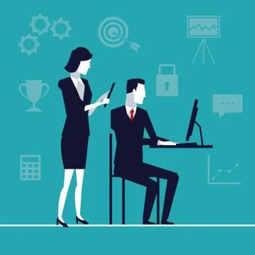 Color background with team of executives with tech device in office Stock Illustration