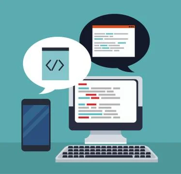 Color background tech computer and programming codes in dialog box 스톡 일러스트