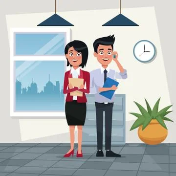 Color background workplace office full body set pair of elegant executives woman Ilustração Stock