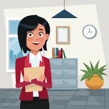 Color background workplace office half body elegant executive woman short Stock Illustration