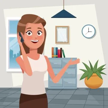 Color background workplace office half body elegant executive woman talking to Stock Illustration