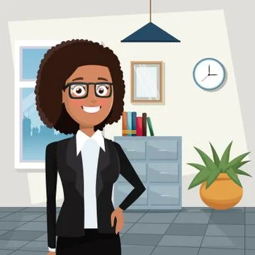 Color background workplace office half body elegant executive brunette curly Stock Illustration