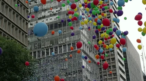 Color Ballons in City Sky Stock Footage