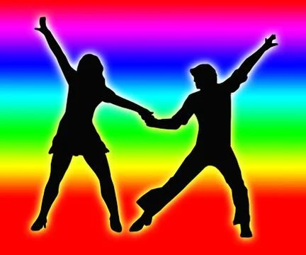 Color bands back dancing couple 70s Illustrazione stock