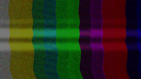 Color bars on a TV monitor with bad interference, glitch and noisy stripes. Stock Footage 201376531