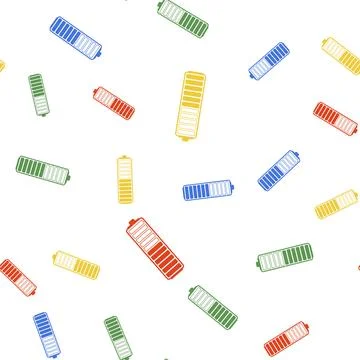 Color Battery charge level indicator icon isolated seamless pattern on white Stock Illustration