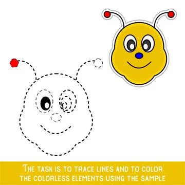 Color Bee Face. Restore dashed lines. Color the picture elements. Page to be  イラスト素材
