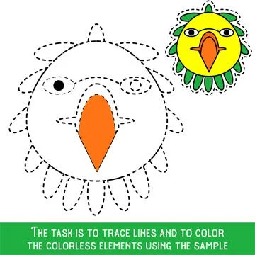 Color Bird Face. Restore dashed lines. Color the picture elements. Page to be Stockillustratie