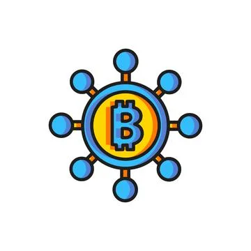 Color Blockchain technology Bitcoin icon isolated on white background. Abst.. Illustrazione stock