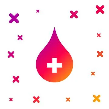 Color Blood drop icon isolated on white background. Donate drop blood with cross 库存插图