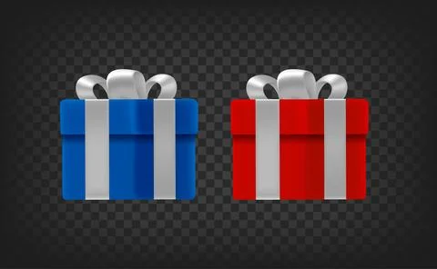 Color boxes with silver bow. 3d vector icon Stock Illustration