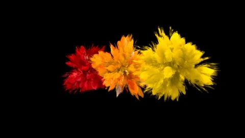 Color Burst - Multiple colorful smoke explosions fluid particles alpha matte Stock Footage 106951204