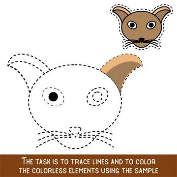 Color Cat Face. Restore dashed lines. Color the picture elements. Page to be  Illustrazione stock