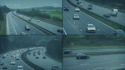 Color CCTV Feed Of Highway In Daytime Video stock 154259508