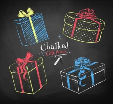 Color chalked gift boxes Stock Illustration