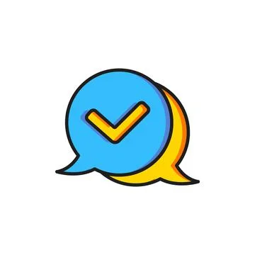 Color Check mark in speech bubble icon isolated on white background. Securi.. Stock Illustration