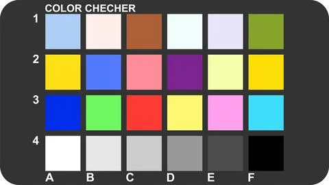 A color checker chart featuring 24 squares arranged in a grid, displaying a.. Stock Illustration