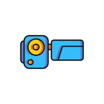 Color Cinema camera icon isolated on white background. Video camera. Movie .. Illustrazione stock