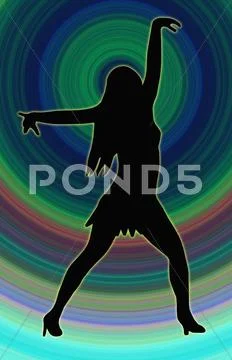 Color circle back dancing girl spread arms pose Stock Illustration