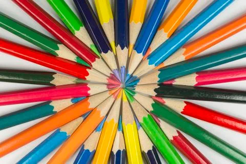 Color circle of pencils with complementary colors. Stock Photos