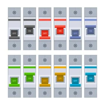 Color Circuit Breakers Set on White Background. Vector 库存插图