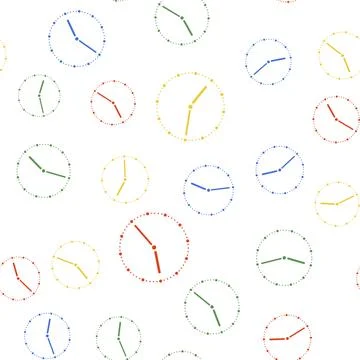 Color Clock icon isolated seamless pattern on white background. Time symbol 스톡 일러스트