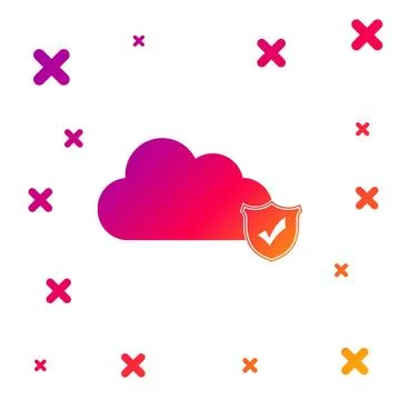 Color Cloud and shield with check mark icon on white background. Cloud storage Stock Illustration