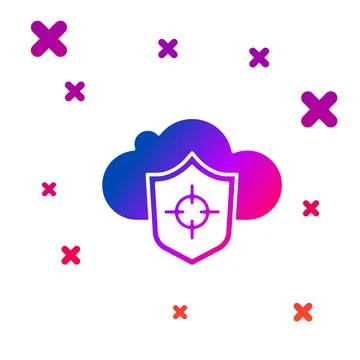 Color Cloud and shield icon isolated on white background. Cloud storage data Illustrazione stock