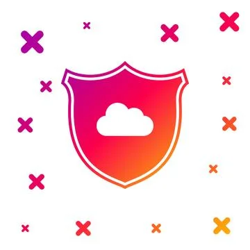 Color Cloud and shield icon isolated on white background. Cloud storage data Stock Illustration