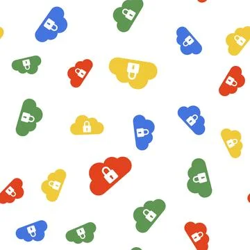 Color Cloud computing lock icon isolated seamless pattern on white background Stock Illustration