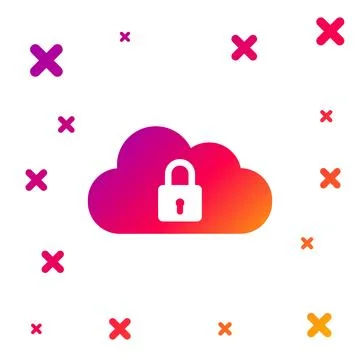 Color Cloud computing lock icon isolated on white background. Security, safety Stock Illustration