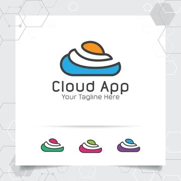 Color cloud logo vector design with concept of simple color line cloud. Illustrazione stock